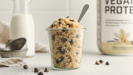 Cup of Vegan Protein Cookie Dough made with Kaizen Naturals Vanilla Bean Vegan Protein